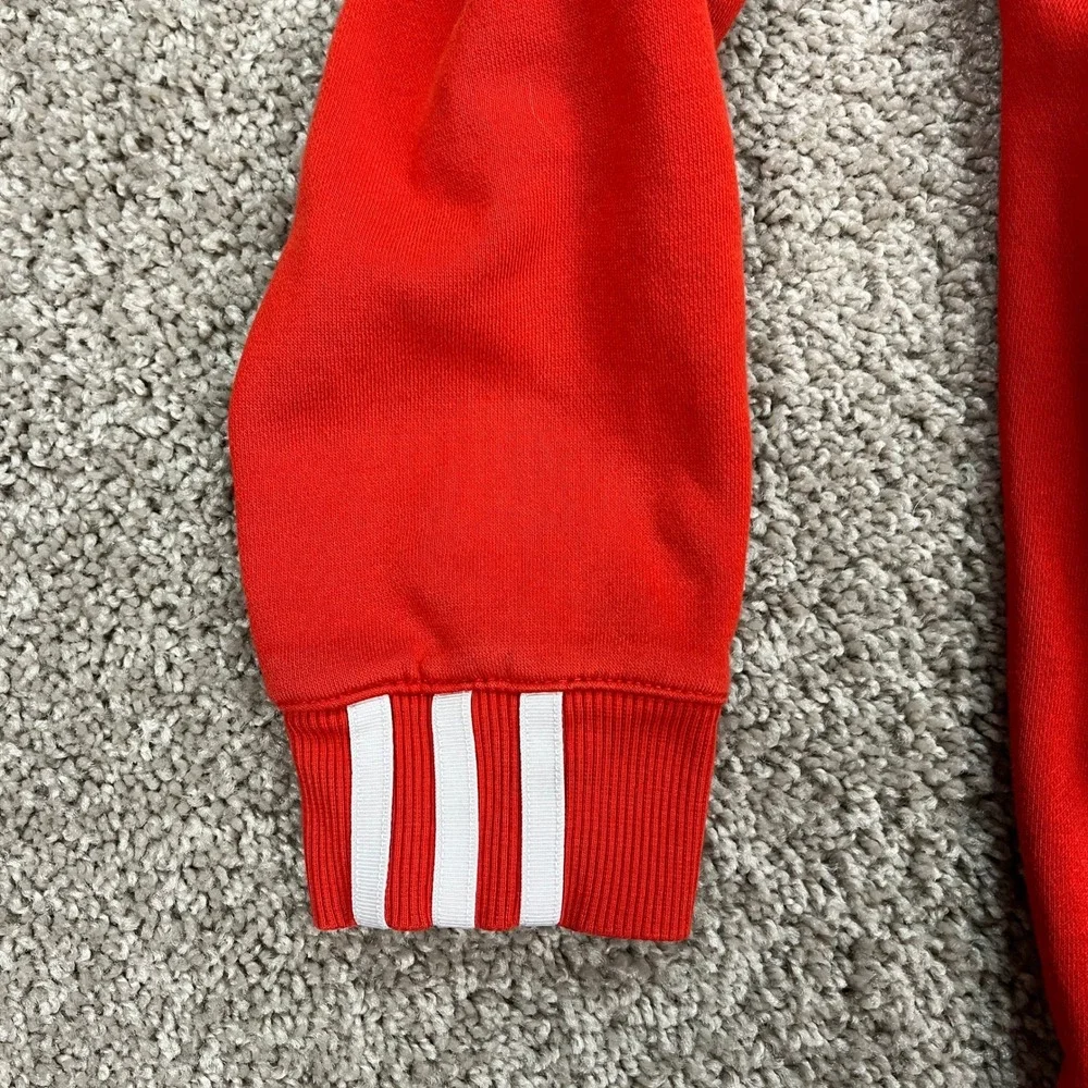 Adidas Hoodie Mens XS Red Long Sleeve‎ Drawstring Pullover 3-Stripes Fleece EUC